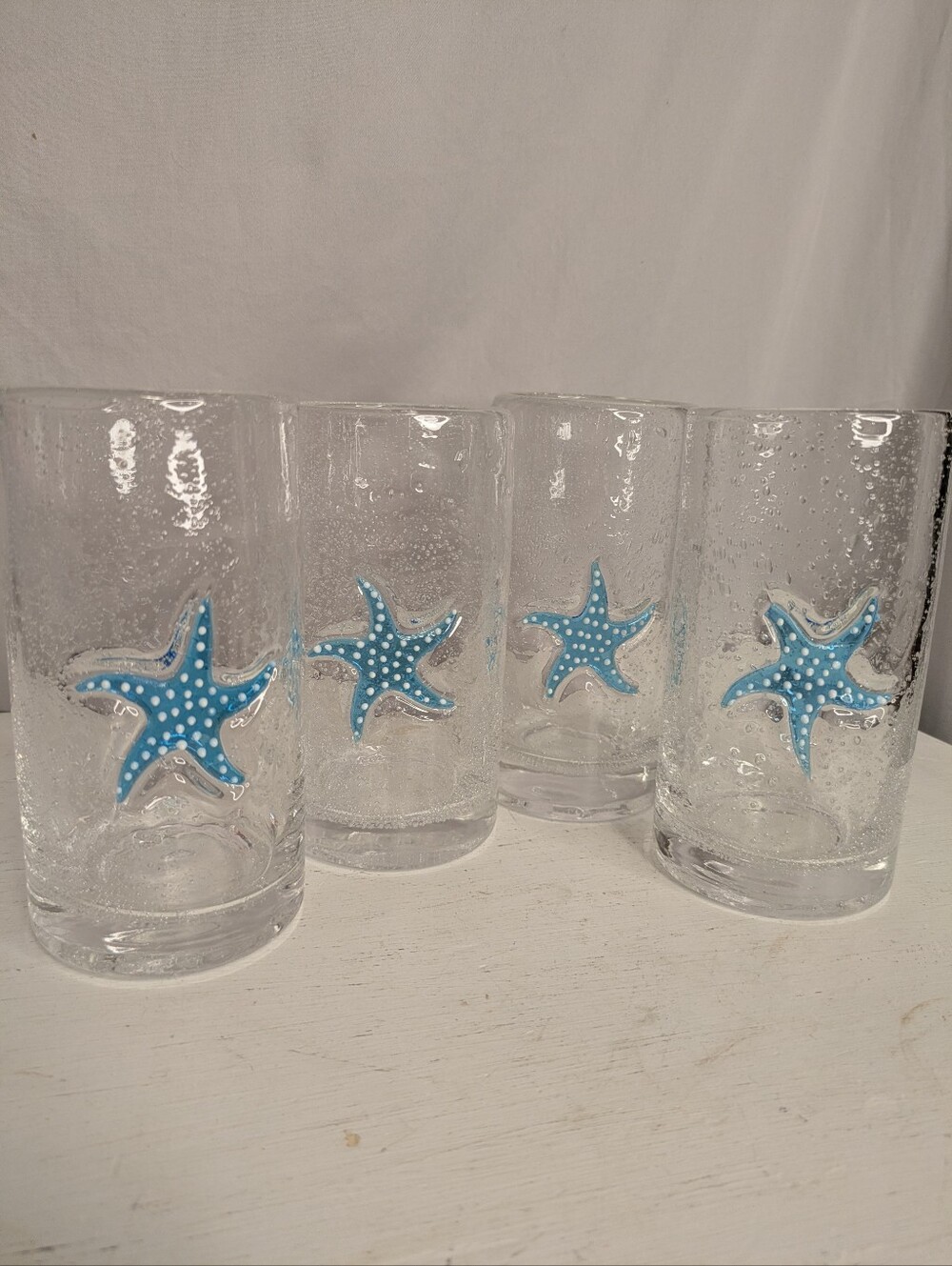 Bubble Glass Starfish Tumblers  Home Studio Shoreline Seaside Shoreline Set Of 4